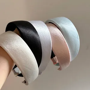 Women Korean Style Satin Glossy Padded Headband Wide Brim Sponge Hair Hoop Elegant Fashion Solid Color Hair Accessories
