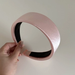 Pink satin wide headband with soft sponge padding for elegant women fashion styling