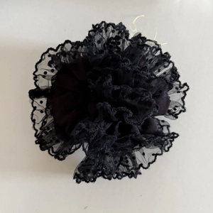 Elegant black mesh hair scrunchie with polka dot lace layers and wavy edges for women