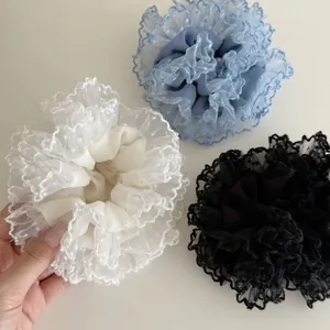 Korean Style Sweet White Mesh Polka Dot Scrunchie Large Lace Pleated Handmade Hair Tie Fashion Ponytail Elastic For Women