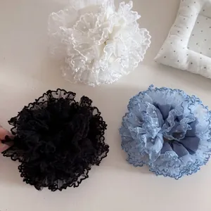 Three-piece Korean style lace mesh scrunchies set in white black and mist blue colors