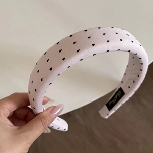 Pink dopamine heart print padded headband with soft fabric finish for women