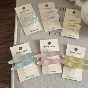 Korean Style Creamy Color Metal Alloy Hair Clips For Women Fashion Geometric Oval Wave Pattern Duckbill Clip Barrettes Daily Hair Accessories