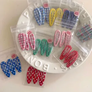 Wavy Edge Gingham Plaid Hair Clip Set Polka Dot Fabric Alloy BB Snap Clips For Women Girls Everyday Hair Accessories
