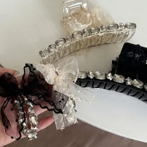 Pince à Cheveux Vintage Élégante Avec Nœud en Maille à Pois et Strass Pince Requin en Tulle Accessoire de Coiffure Fait à la Main Femme