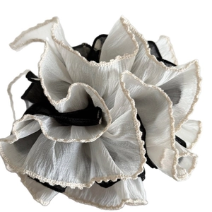 Elegant double-layered polka dot embroidered organza scrunchie with pleated details