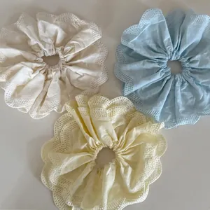 Chouchou en Dentelle Surdimensionné Style Coréen pour Femmes Élégant Élastique à Cheveux Floral Double Couche Fait Main Accessoires Cheveux