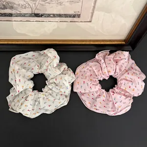 Floral print scrunchies set in pink and white soft cotton fabric for girls