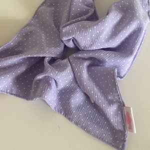 Charming purple polka dot scrunchie with pleated texture and handmade label