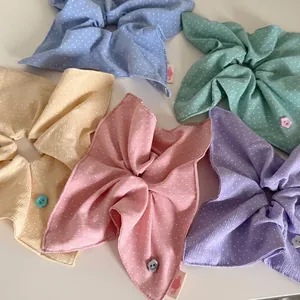 Cute Polka Dot Fabric Scrunchies With Button Decoration Fashion Large Hair Rings For Women Handmade Hair Ties Accessories
