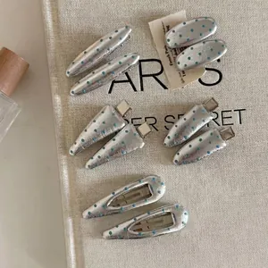 Silver Blue Polka Dot PU Leather Duckbill Hair Clips Fashion Minimalist Side Pins For Women Everyday Hair Accessories