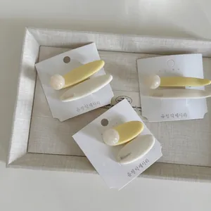 Macaron cream color hair clip set with pastel yellow and beige oval duckbill pins