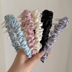 Cerchietto Avvolto in Raso a Pieghe Dolce Con Denti Antiscivolo Elegante Cerchietto Tinta Unita per Donna Accessori per Capelli Quotidiani