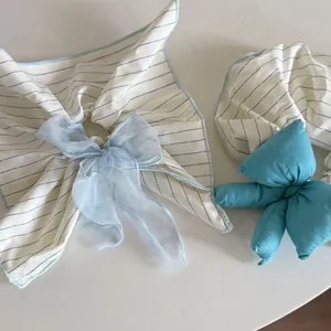 Chouchou en Maille à Rayures Bleues et Serre-tête en Dentelle Doux Nœud Künstliche Perle Elastique Cheveux Femme Quotidien Bijoux