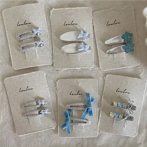 Handmade Fabric Alloy Bangs Clip Star Bow Heart Design Sweet Fashion Blue Silver Pink Hair Pins Accessory For Women Girls
