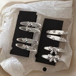 Ensemble de Pinces à Cheveux en Métal Argenté pour Femmes Cœur Étoile Nœud Clip de Frange Minimaliste en Strass Accessoires Cheveux