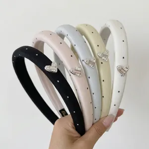 5-piece set of cream heart polka dot padded headbands with crystal accents for women
