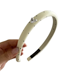 Cream polka dot headband with heart crystal decoration for women fashion accessories