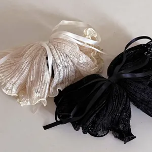 French Retro Lace Bow Hair Claw Clip For Women High Skull Top Fixing Elegant Big Bow Shark Clip Vintage Hair Accessories