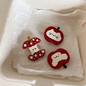 Cute Red Apple Acetate Hair Clip For Women Girls Sweet Cartoon Cat Pattern Small Duckbill Clip Fashion Hair Accessories