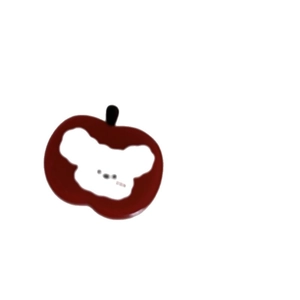 Cute red apple hair clip with white bear face design in glossy acetate material