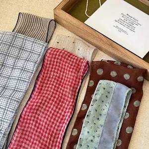 Écharpe En Satin Et Lin À Carreaux Artistique Rétro Pour Femmes Mode Coréenne Ruban À Cheveux Mince Polyvalent Accessoires De Foulard