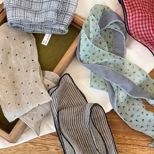 Foulards en lin vintage à carreaux et rubans à cheveux imprimés pour femmes en motifs rétro