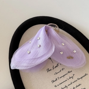Pince à cheveux papillon en tulle violet avec strass brillants et pendentif Love élégant
