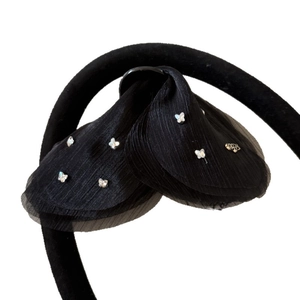 Pince à cheveux en tulle noir élégante avec papillons en strass et insectes dorés vintage