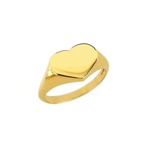 Minimalist gold-plated heart signet ring with high-polished flat surface for men and women