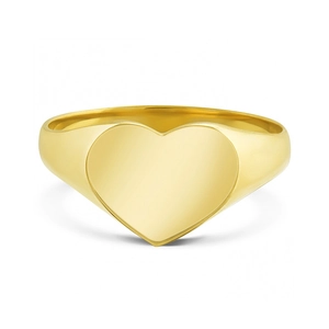Gold Plated Copper Heart Signet Ring Vintage Minimalist Polished Plain Love Finger Ring For Men Women Proposal Jewelry Gift