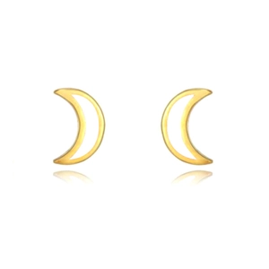 Minimalist S925 gold crescent moon earrings with white enamel finish on white background