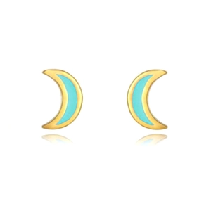 Elegant s925 silver needle crescent moon stud earrings with blue enamel in gold finish
