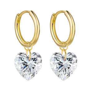 Elegant gold-plated heart-shaped zircon drop earrings with crystal faceted stones