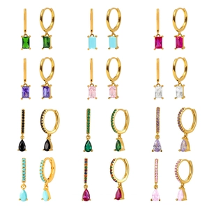 Elegant Geometric Copper Hoop Earrings With 925 Sterling Silver Post Rhinestone Waterdrop Rectangle Dangle Earrings For Women
