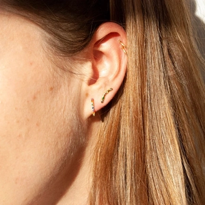 Σκουλαρίκια μπαστούνι Χριστουγέννων από ασήμι S925 με πολύχρωμα ζιργκόν και χρυσό
