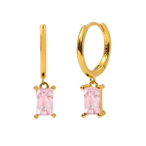 S925 silver needle drop earrings featuring gold finish and rectangle pink zircon stones