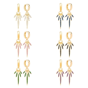 Boucles d'Oreilles Créoles à Pointes en Cuivre et Zirconia Avec Tige en Argent Sterling 925 Bijoux Bohémiens pour Femmes