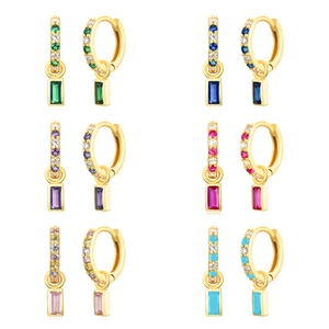Elegant geometric square crystal earrings in six vibrant colors for a luxury jewelry style