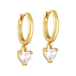 Macro detail of S925 hallmark on gold plated heart earrings with zircon charms
