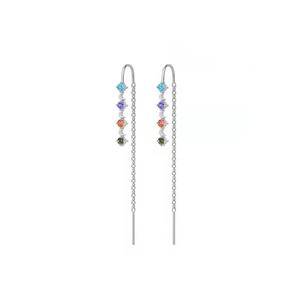 Orecchini a nappa placcati in oro 18k con quattro gemme colorate e finitura in argento