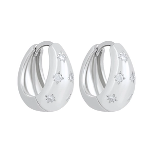Boucles d'oreilles créoles S925 argent vintage avec zircons étincelants et poli miroir