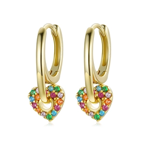 Elegant gold heart hoop earrings featuring colorful micro-paved zircons for women