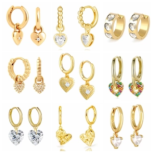 S925 Sterling Silver Post Copper Heart Hoop Earrings For Women Gold Plated Zirconia Inlaid Trendy Jewelry Earrings