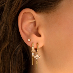 Luxurious gold drop earrings with colorful zircon marquise crystals and long cone tassels