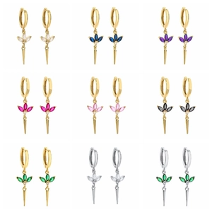 925 Sterling Silver Post Copper Zirconia Hoop Earrings Marquise Cut Clover Spike Tassel Dangle Earrings For Women Jewelry