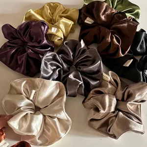 French Style Satin Scrunchie Large Solid Color Handmade Elastic Hair Tie For Women Girls Fashion Hair Accessories