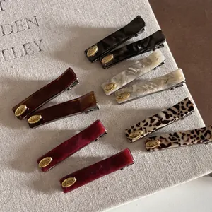 Acetate Marble Pattern Duckbill Hair Clip With Gold Love Label Retro Fashion Geometric Hair Accessory For Women Jewelry