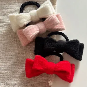 Elegant Woolen Felt Double Layer Bow Hair Tie 3D Princess Style Elastic Hair Scrunchie For Women Autumn Winter Accessory