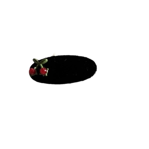 Cute black oval hair clip with vintage red cherry design and green leaf detail decor